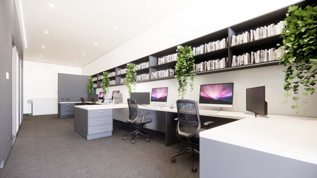 3D view of an office workspace