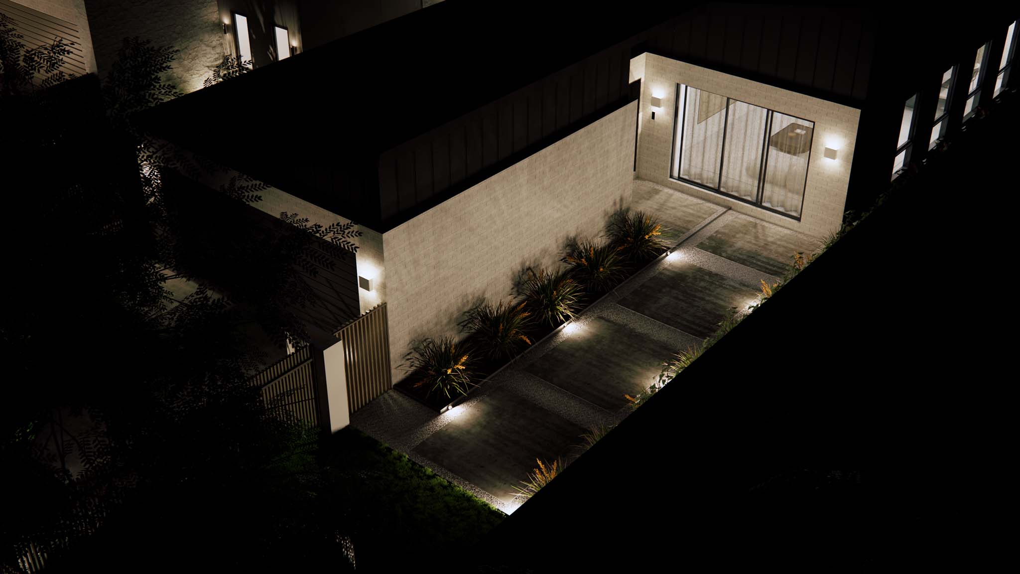 Entry Courtyard - Night - Drone